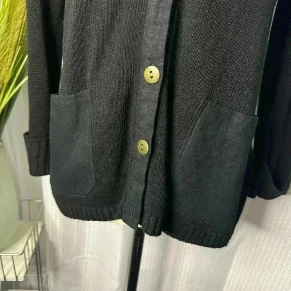 Pierre Cardin Women’s M Linen Button-Front Combo Black Sweater Shirt Jacket - Picture 3 of 10